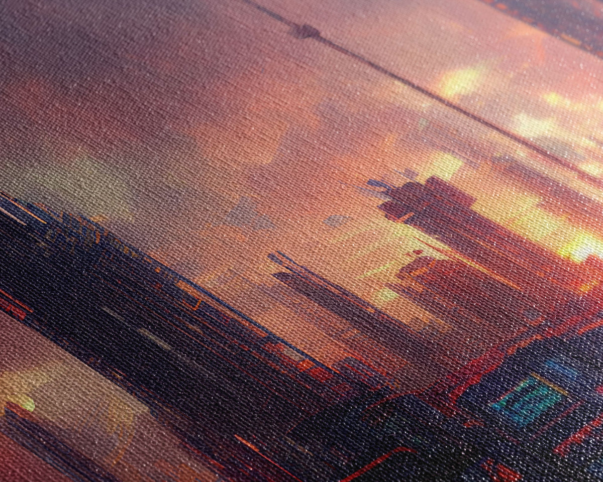 Cyberpunk City, 3 Piece Wall Art, Canvas Print