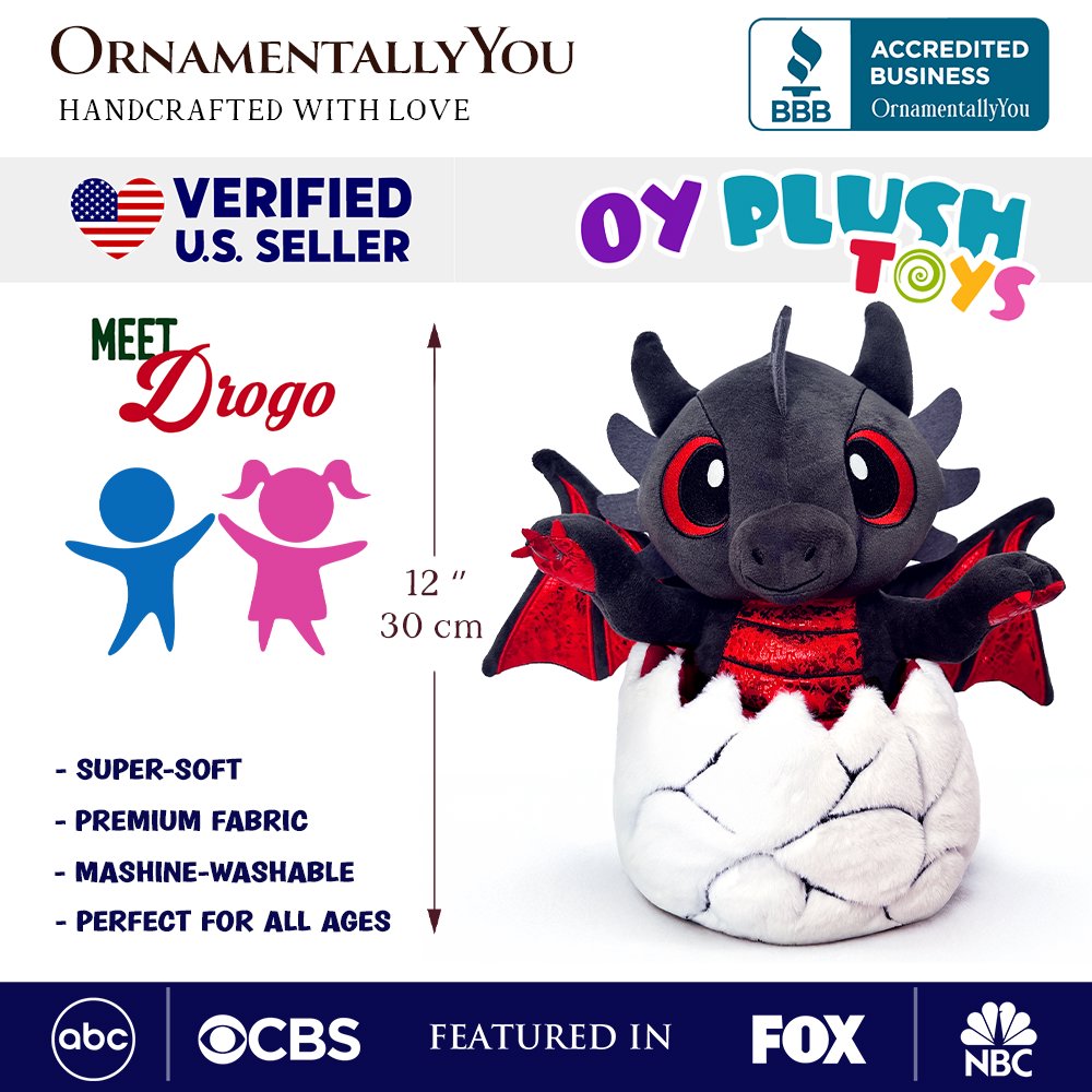 Drogo the Dino in an Egg Plushie - 12" Black & Red Dinosaur Stuffed Animal