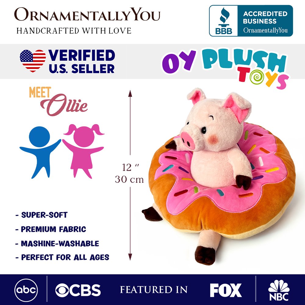 Ollie Oinker the Pig Plushie - 12" Donut Ring Stuffed Animal