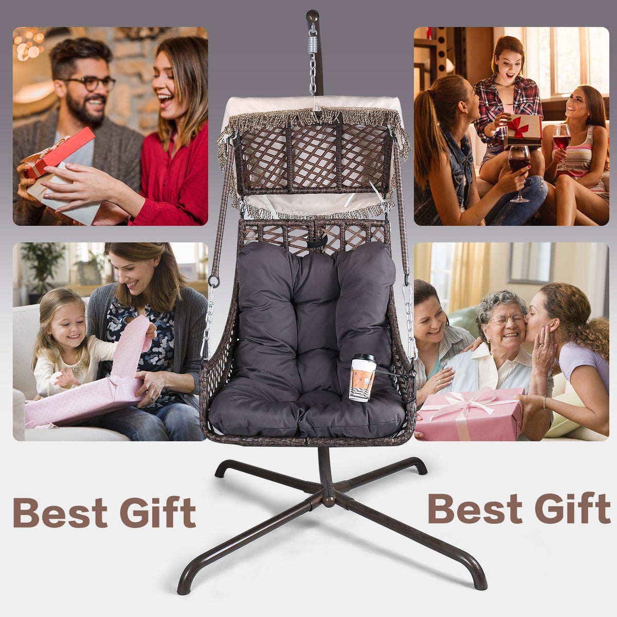 Swing Egg Chair with Stand, Rattan Frame, Hammock Chair