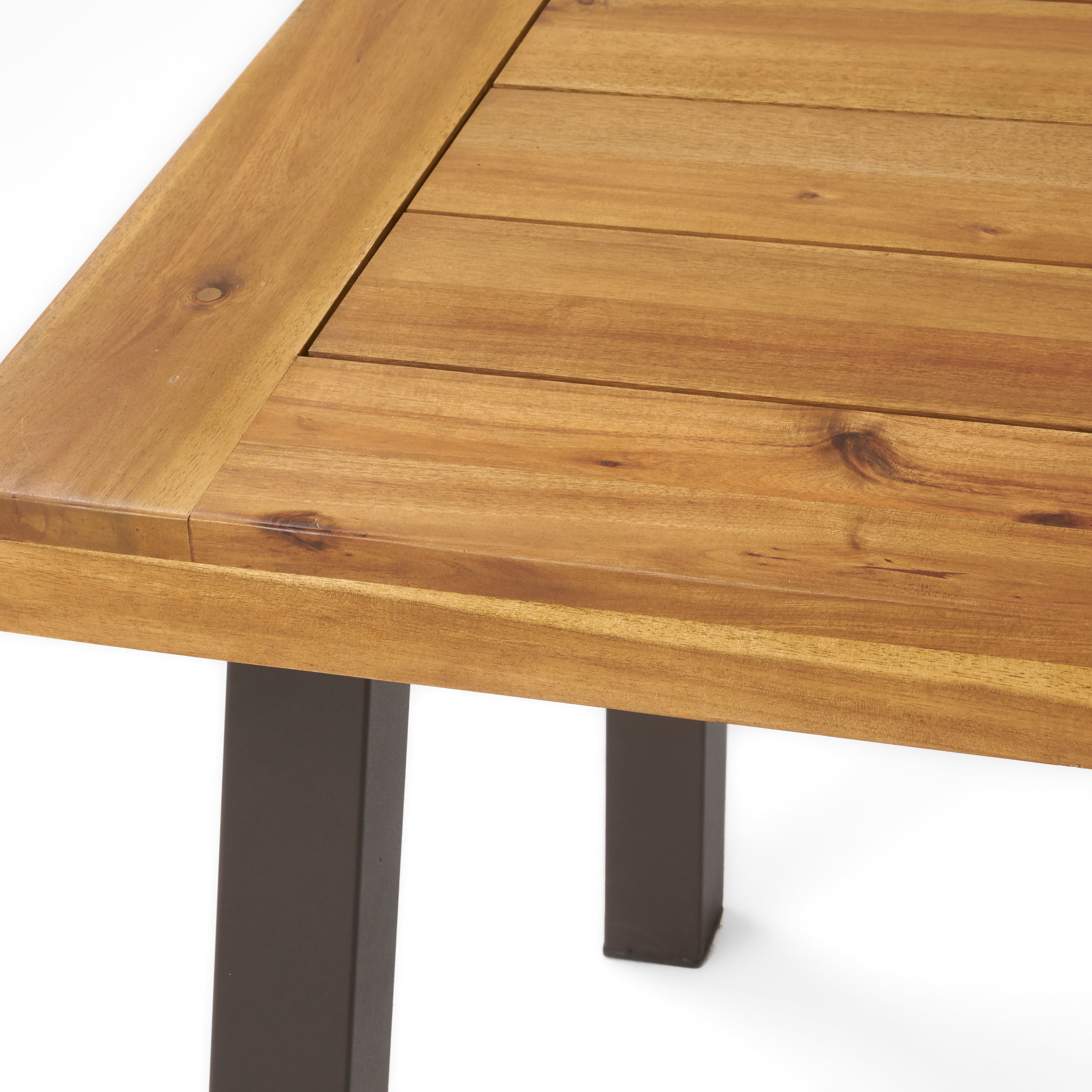 Della Acacia Wood Dining Table with Rustic Metal, Brown, Grey