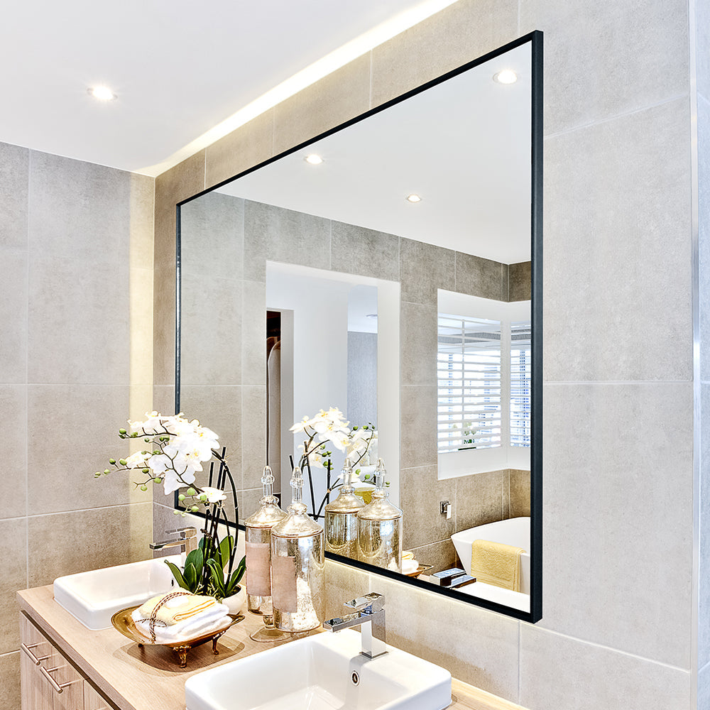 36x24 inch Modern Black Bathroom Mirror with Aluminum Frame