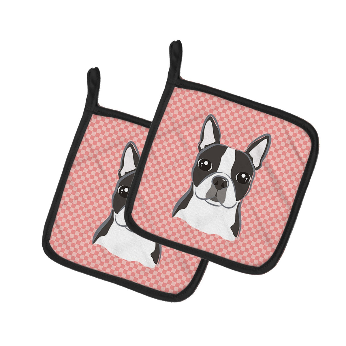 Checkerboard Pink Boston Terrier Pot Holders - Set of 2