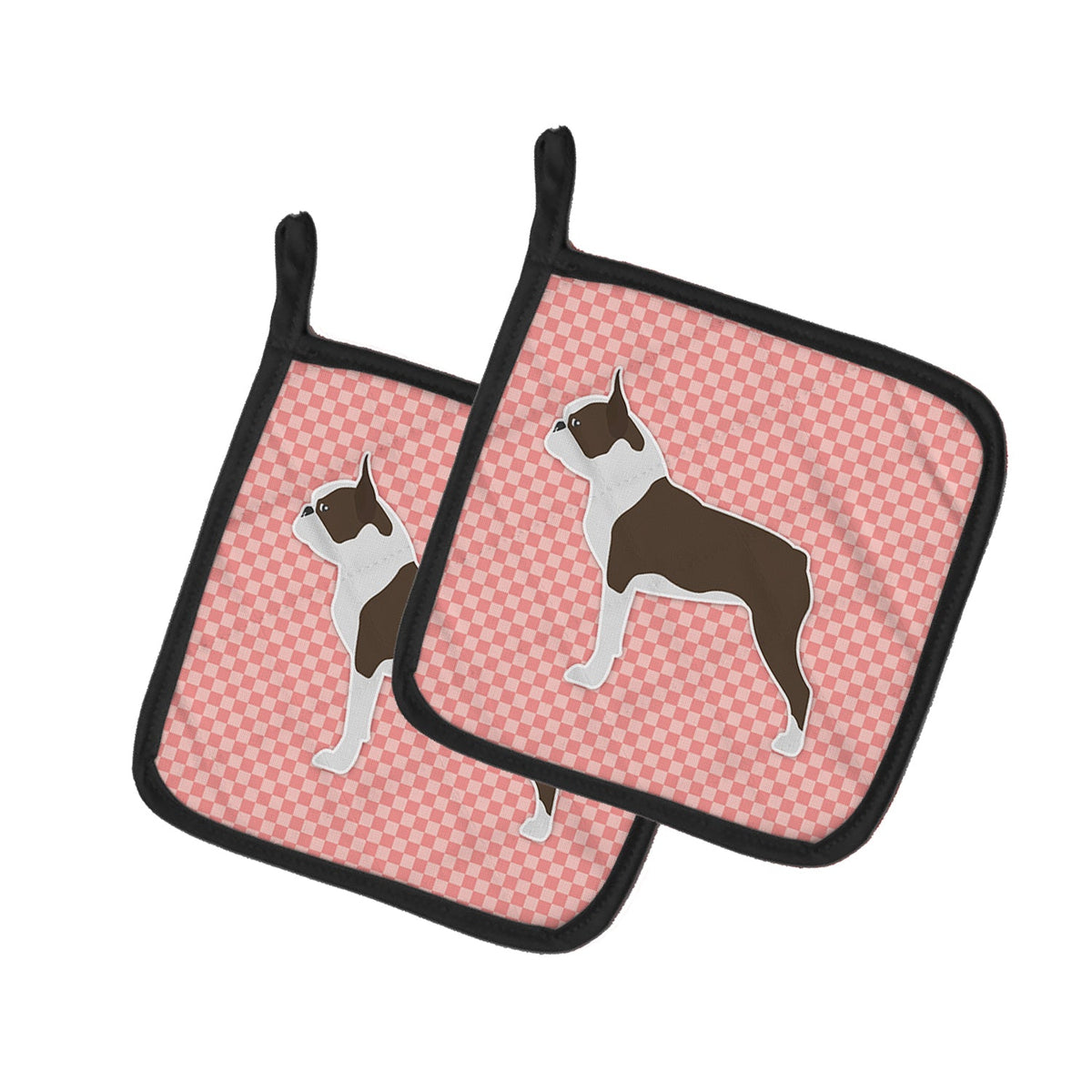 Boston Terrier Checkerboard Pink Pot Holders - Set of 2