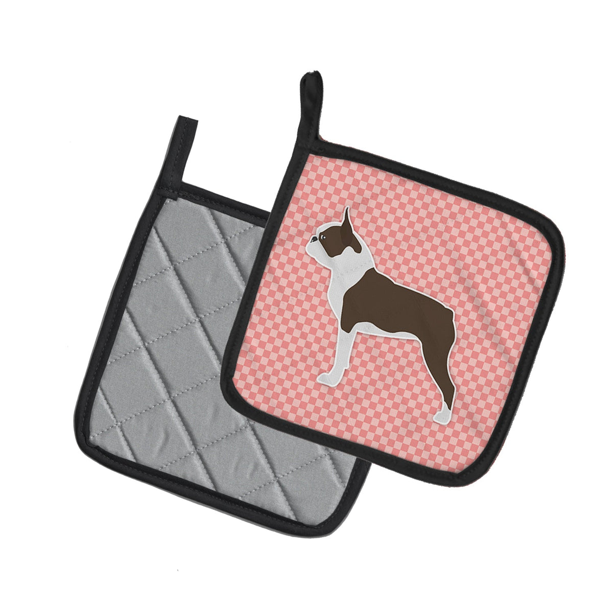 Boston Terrier Checkerboard Pink Pot Holders - Set of 2