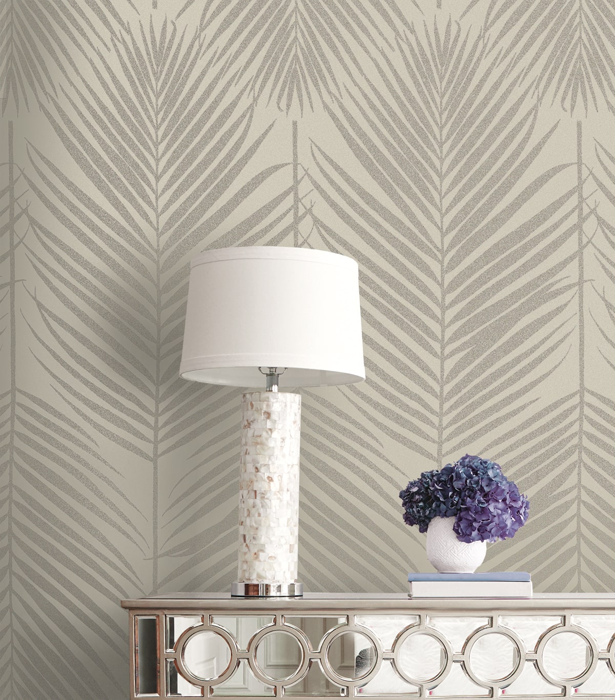 Persei Palm Glass Beaded Botanical Unpasted Wallpaper