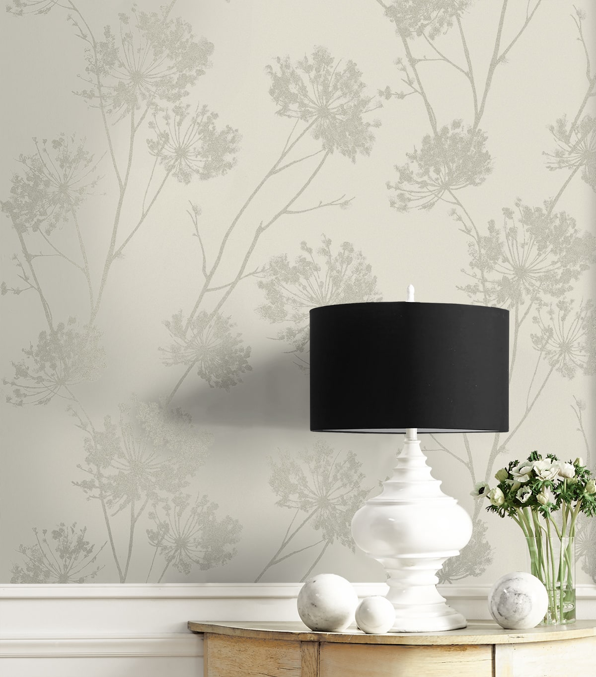 Wild Grass Glass Beaded Botanical Unpasted Wallpaper