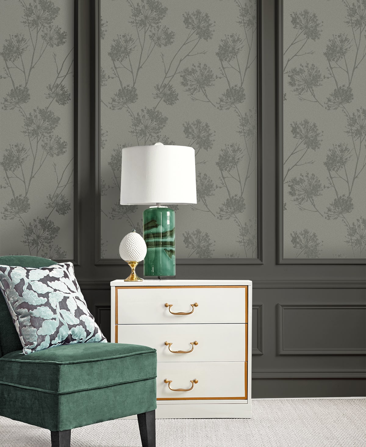 Wild Grass Glass Beaded Botanical Unpasted Wallpaper