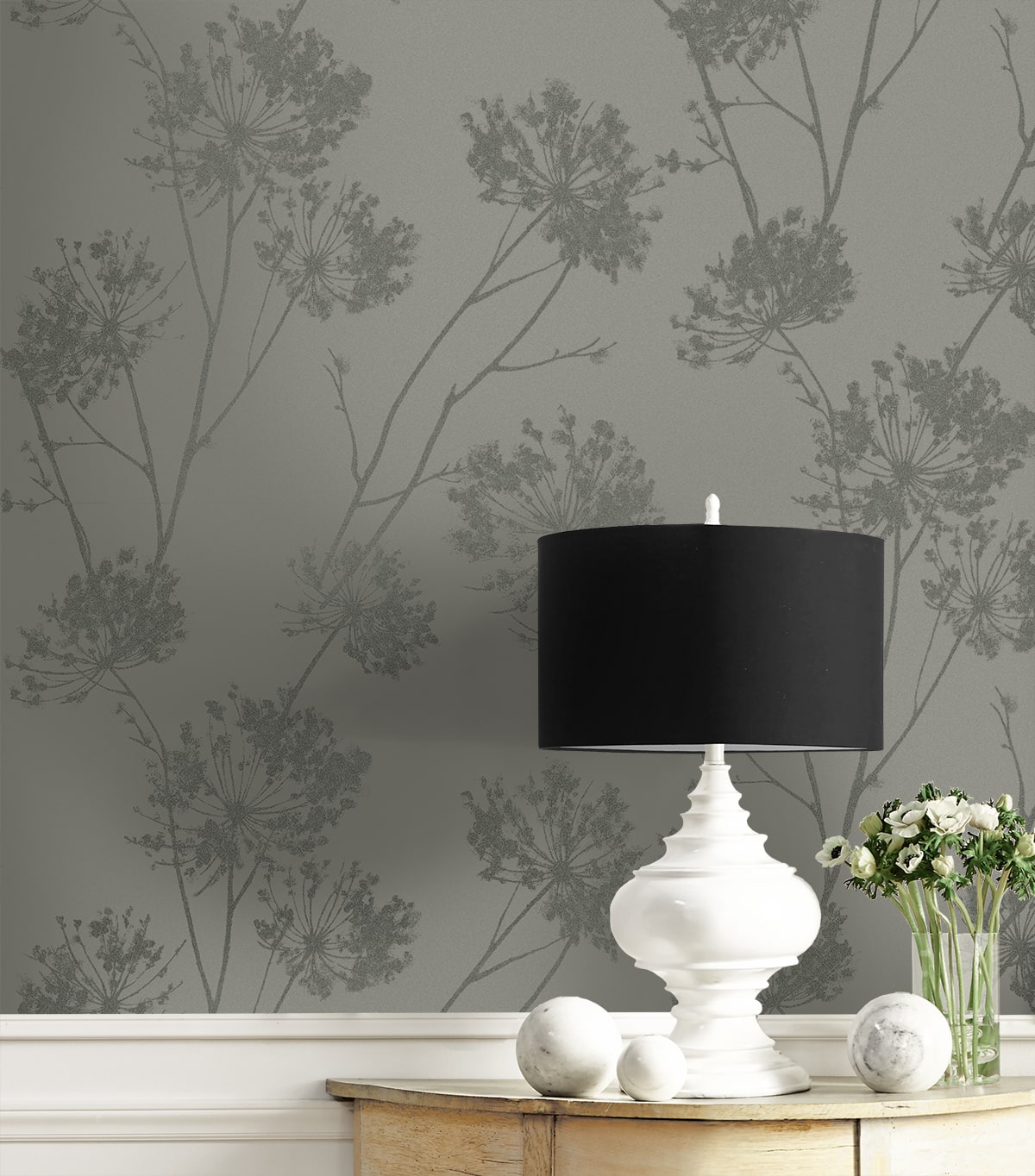 Wild Grass Glass Beaded Botanical Unpasted Wallpaper