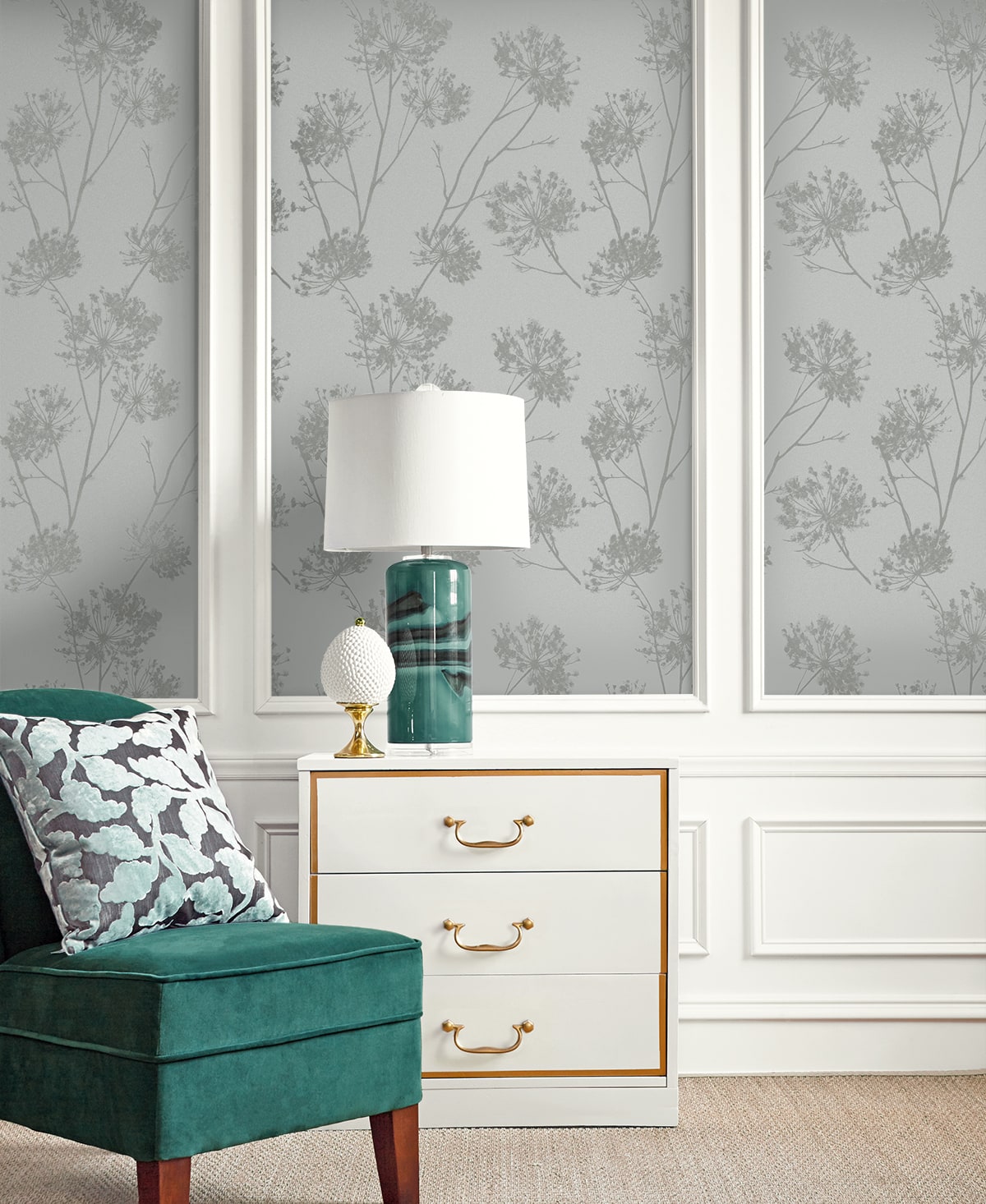 Wild Grass Glass Beaded Botanical Unpasted Wallpaper