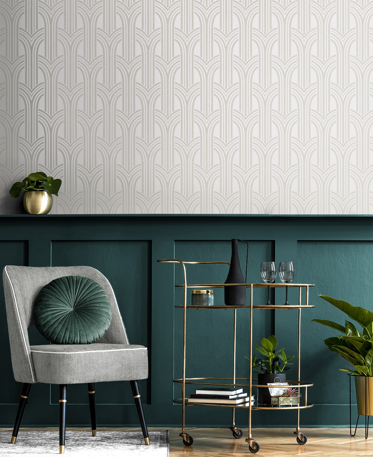 Deco Arches Glass Beaded Geometric Unpasted Wallpaper