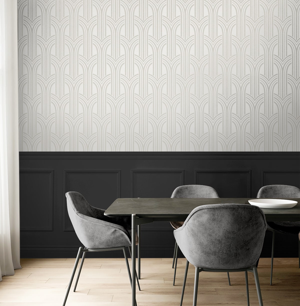 Deco Arches Glass Beaded Geometric Unpasted Wallpaper