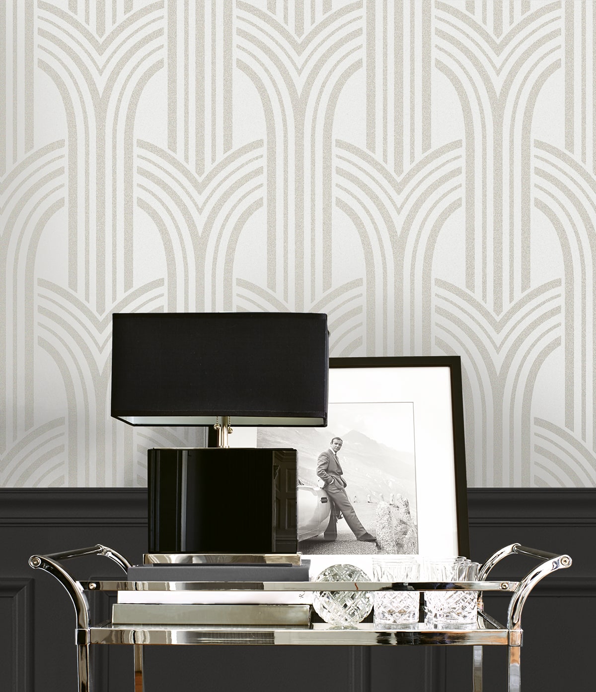 Deco Arches Glass Beaded Geometric Unpasted Wallpaper