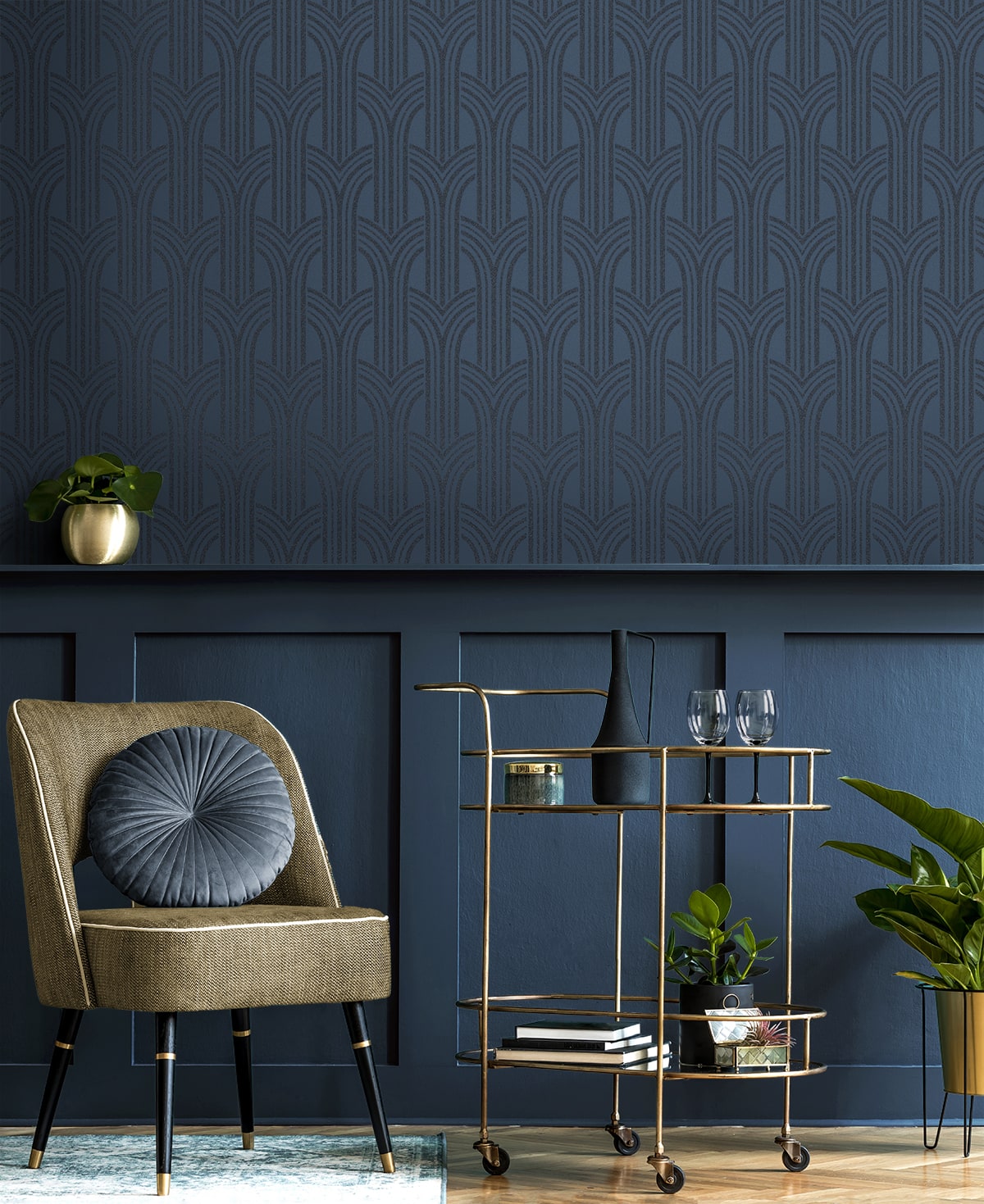 Deco Arches Glass Beaded Geometric Unpasted Wallpaper
