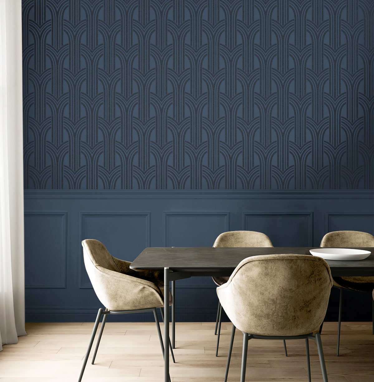 Deco Arches Glass Beaded Geometric Unpasted Wallpaper