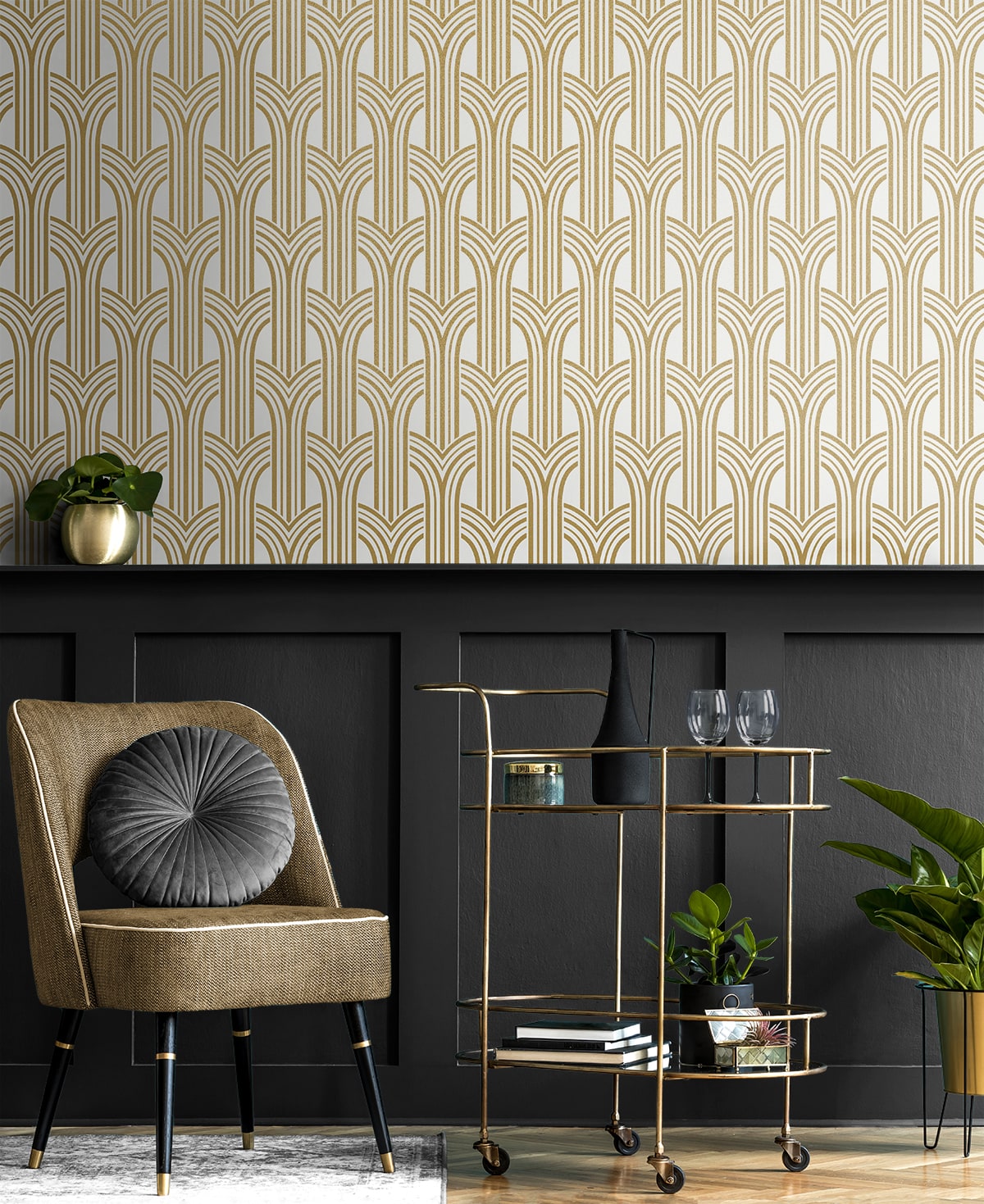Deco Arches Glass Beaded Geometric Unpasted Wallpaper
