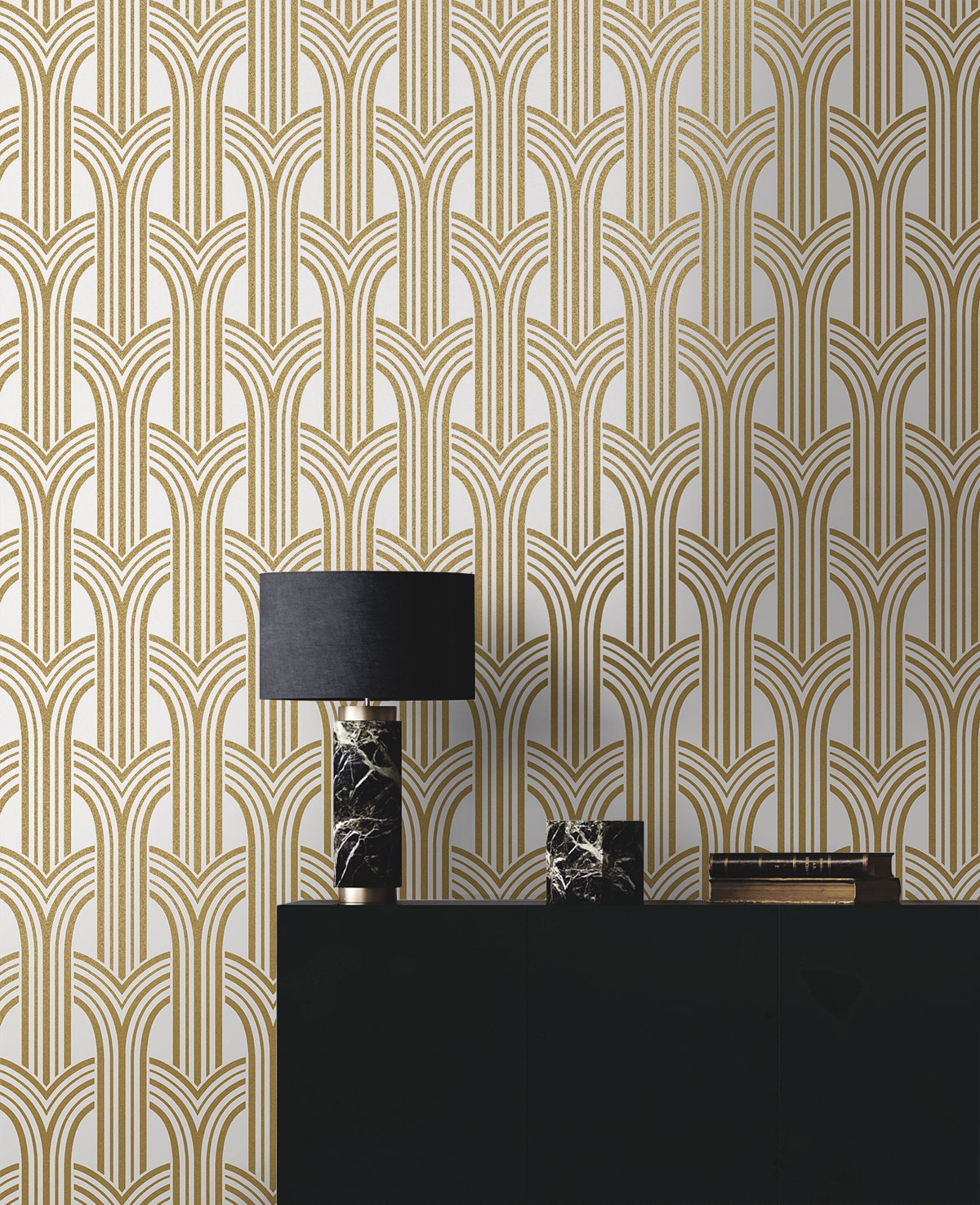 Deco Arches Glass Beaded Geometric Unpasted Wallpaper