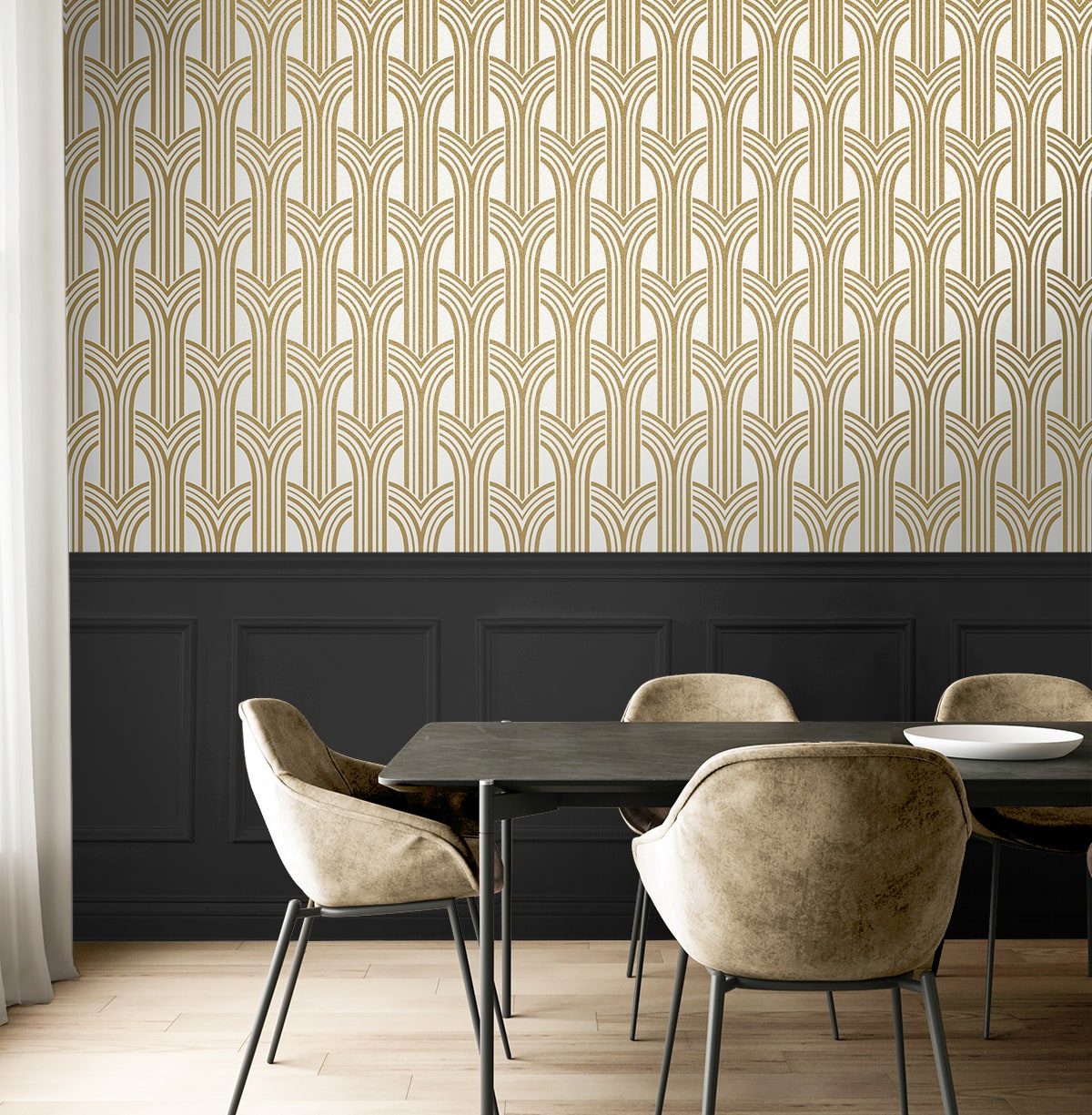 Deco Arches Glass Beaded Geometric Unpasted Wallpaper
