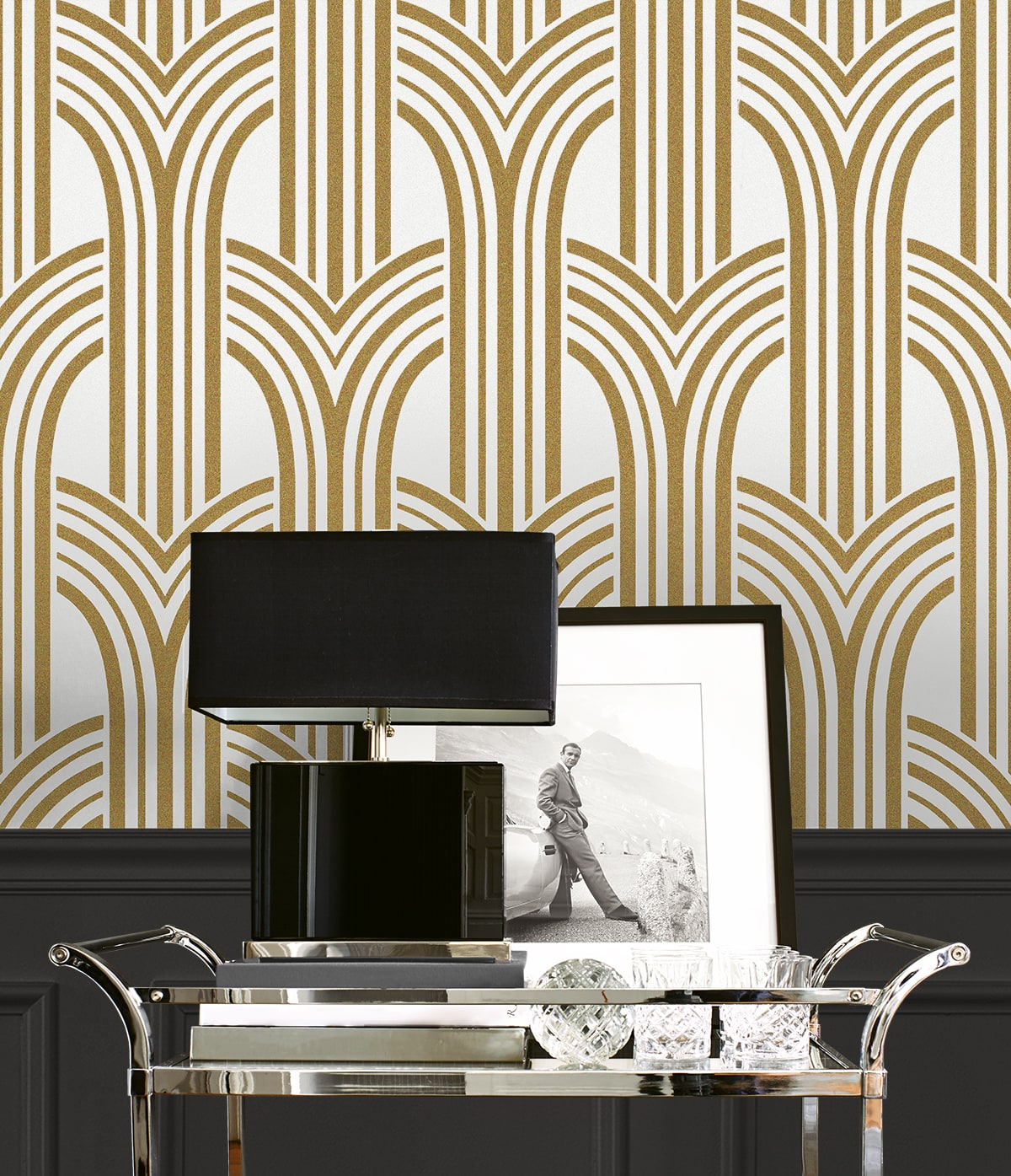 Deco Arches Glass Beaded Geometric Unpasted Wallpaper