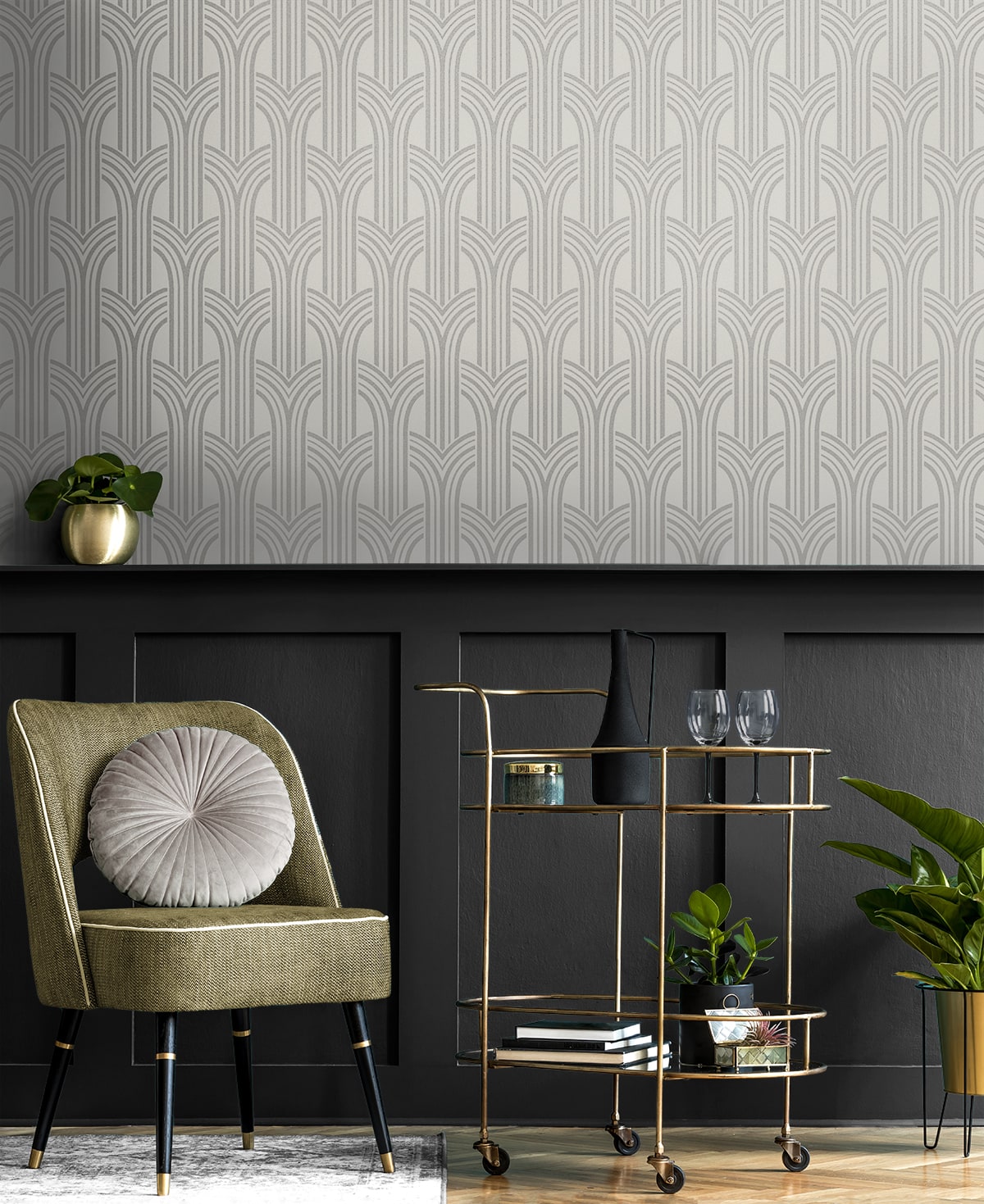 Deco Arches Glass Beaded Geometric Unpasted Wallpaper