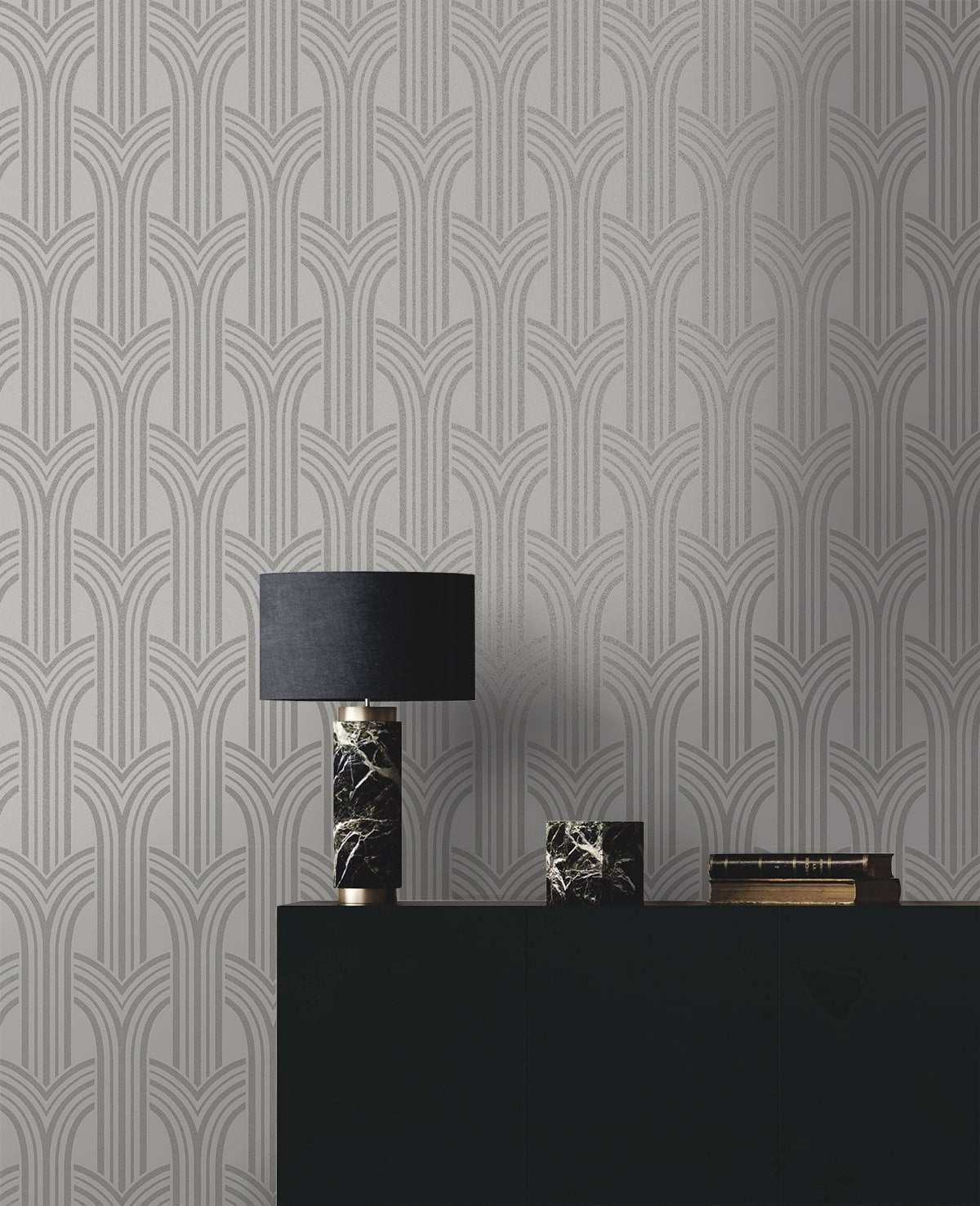 Deco Arches Glass Beaded Geometric Unpasted Wallpaper