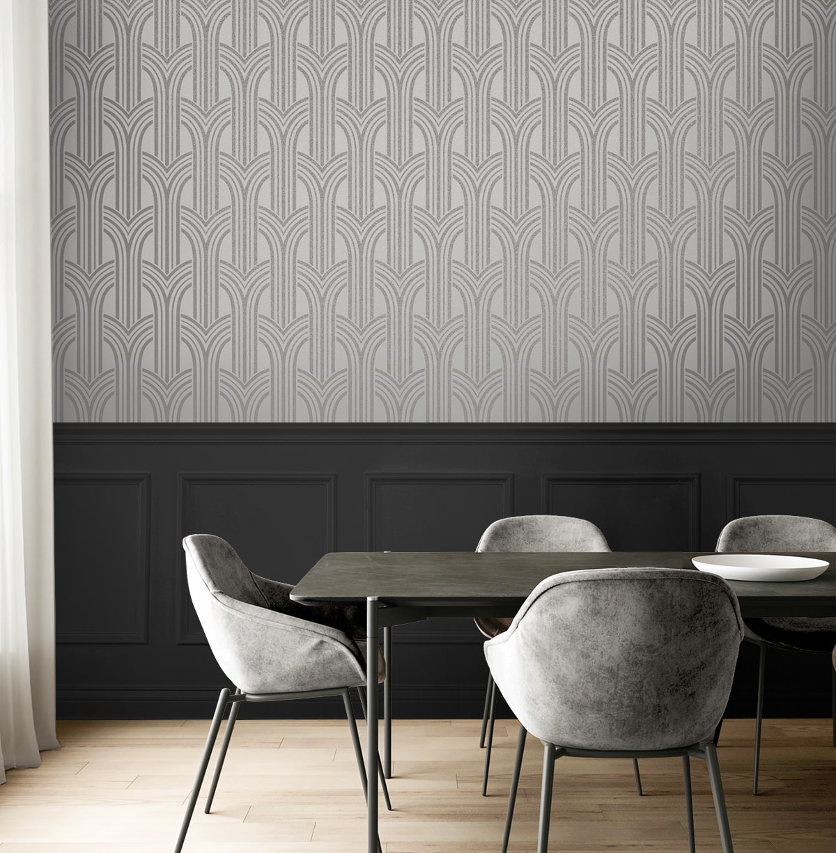 Deco Arches Glass Beaded Geometric Unpasted Wallpaper