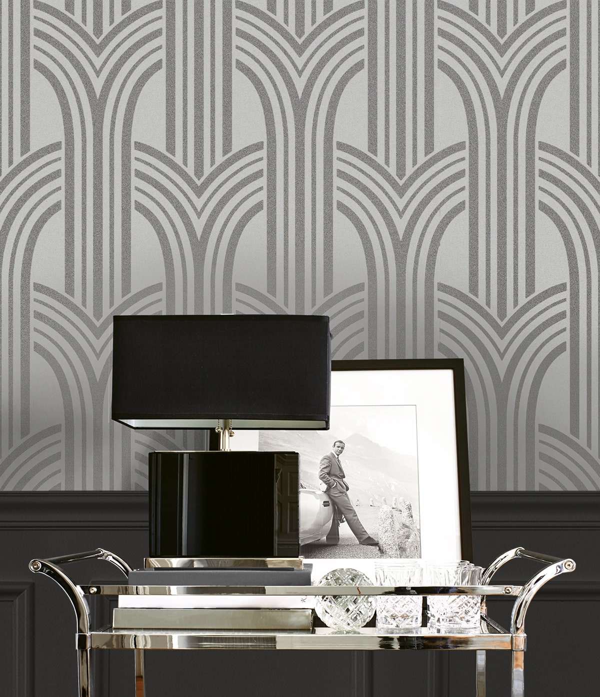 Deco Arches Glass Beaded Geometric Unpasted Wallpaper