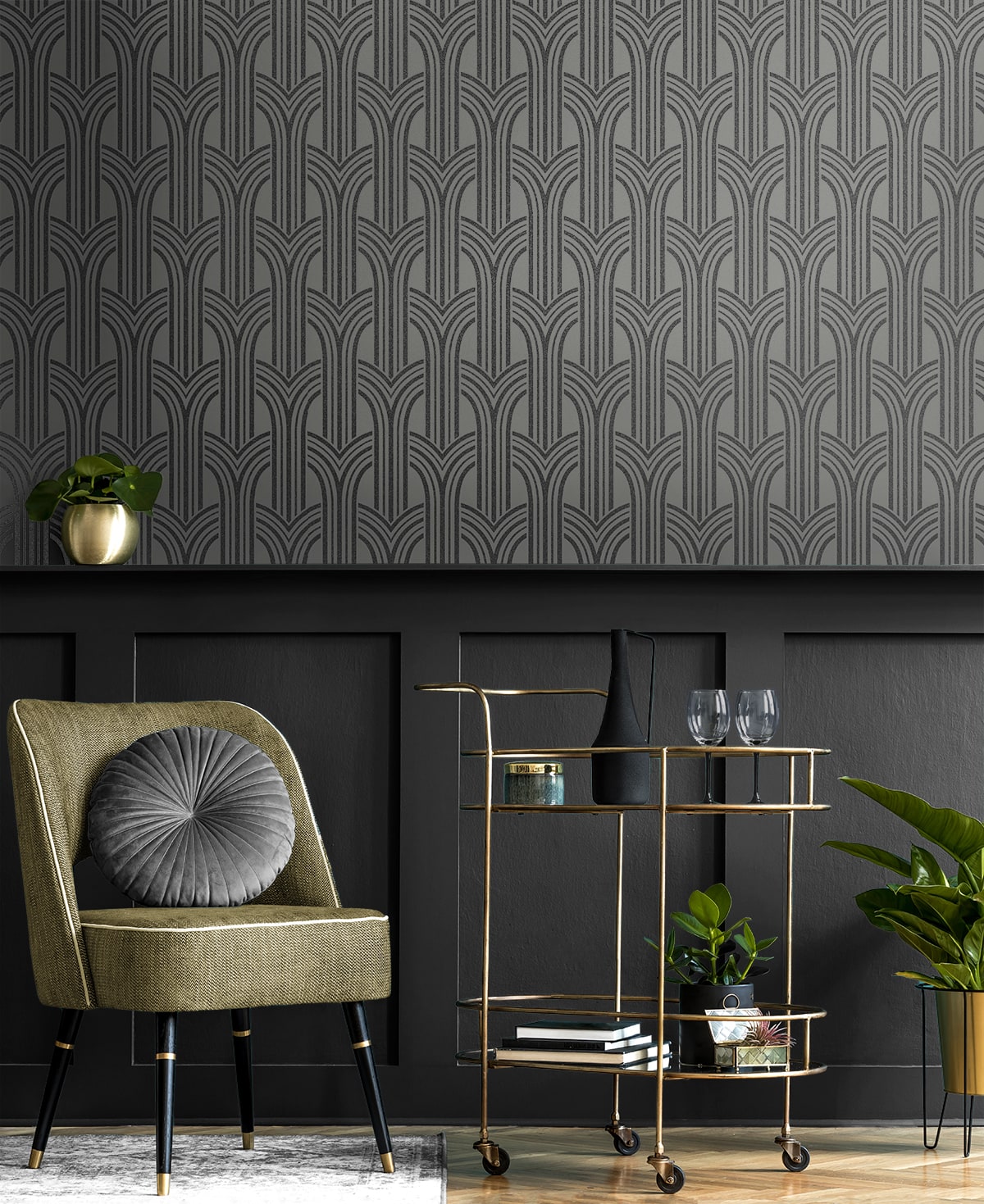 Deco Arches Glass Beaded Geometric Unpasted Wallpaper