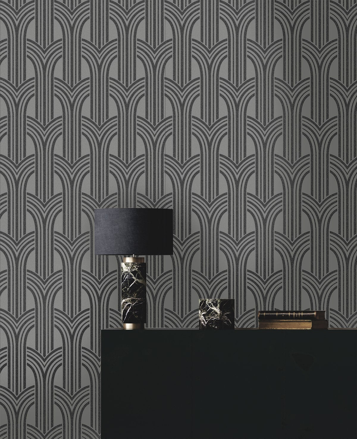 Deco Arches Glass Beaded Geometric Unpasted Wallpaper