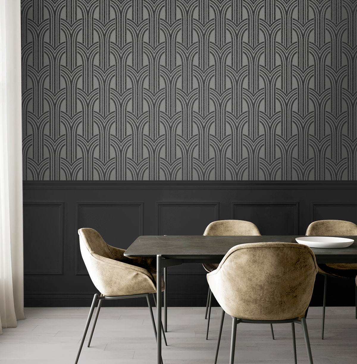 Deco Arches Glass Beaded Geometric Unpasted Wallpaper