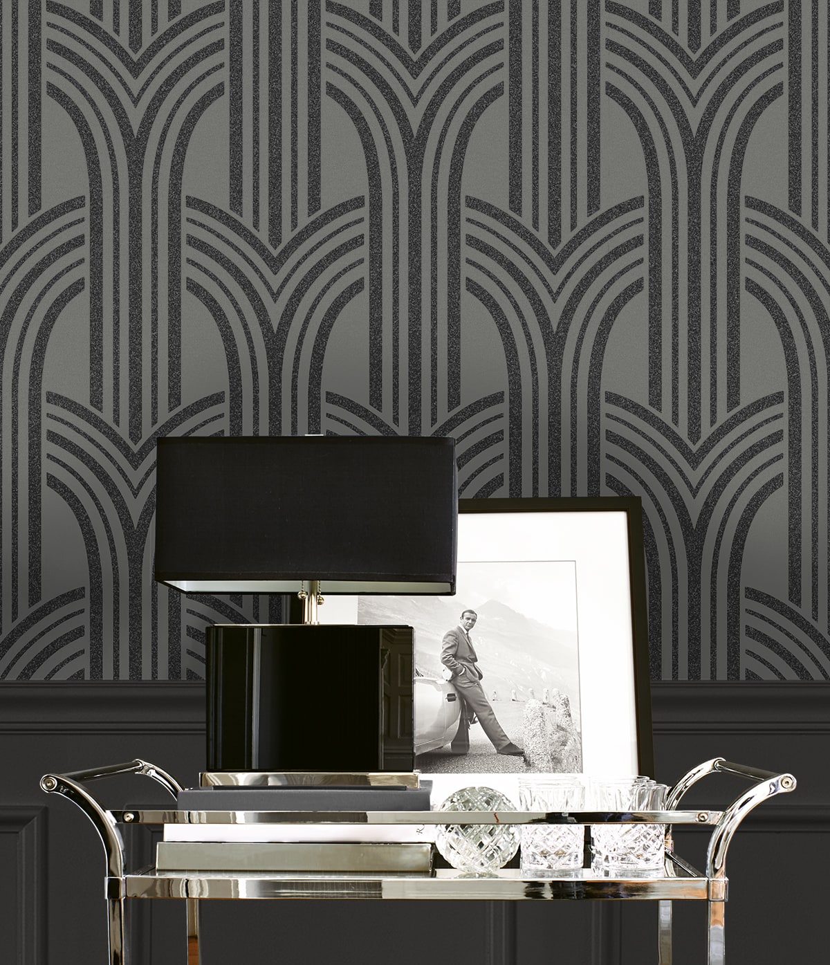 Deco Arches Glass Beaded Geometric Unpasted Wallpaper