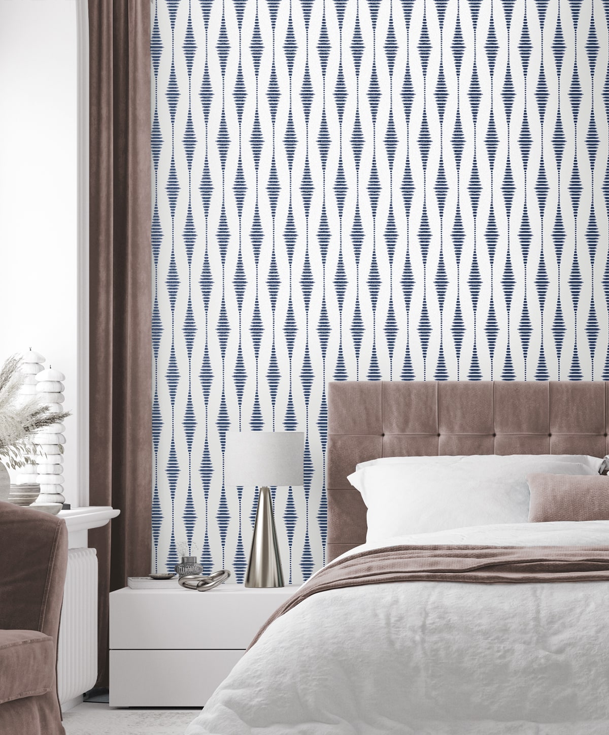 Diamond Stripe Glass Beaded Geometric Unpasted Wallpaper