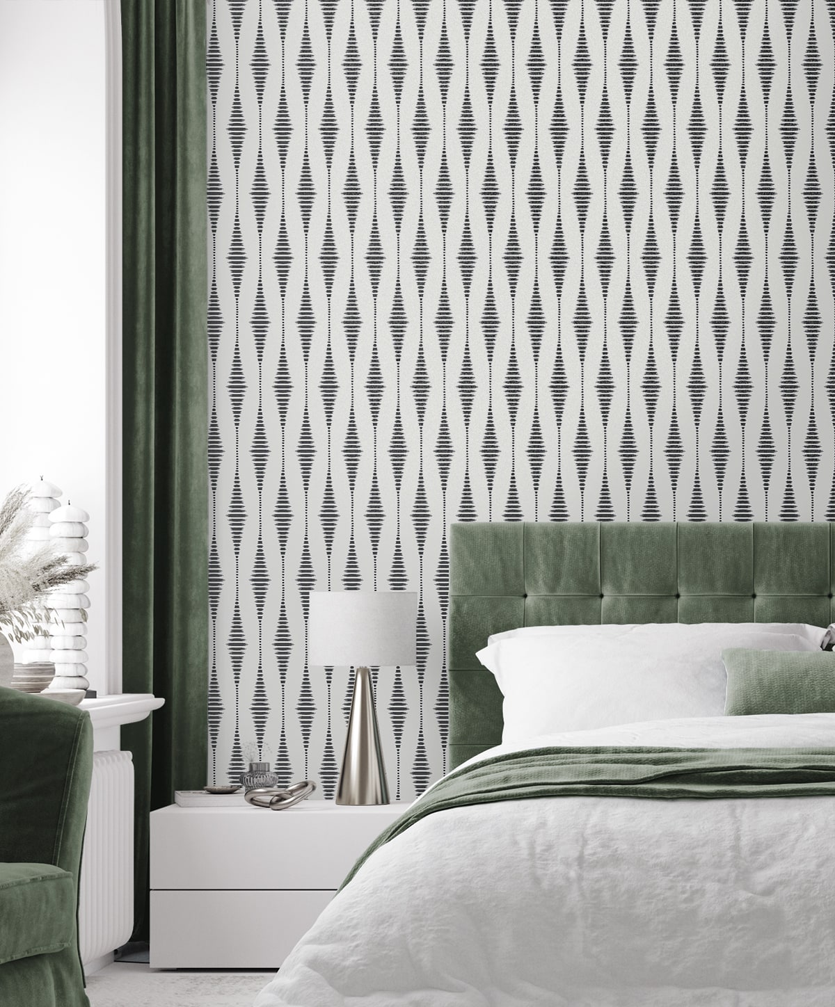 Diamond Stripe Glass Beaded Geometric Unpasted Wallpaper