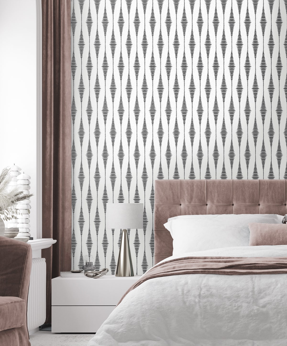 Diamond Stripe Glass Beaded Geometric Unpasted Wallpaper