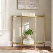 Half-Circle Entryway Console Table, Gold Metal Glass, Sofa Table