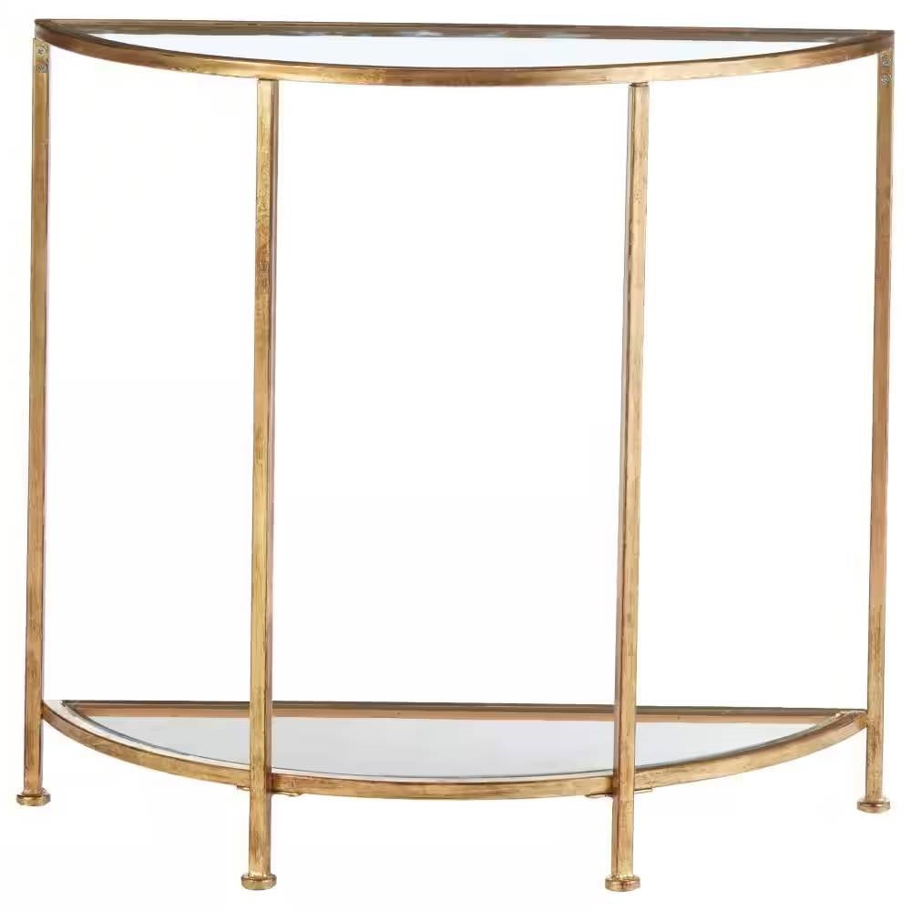 Half-Circle Entryway Console Table, Gold Metal Glass, Sofa Table