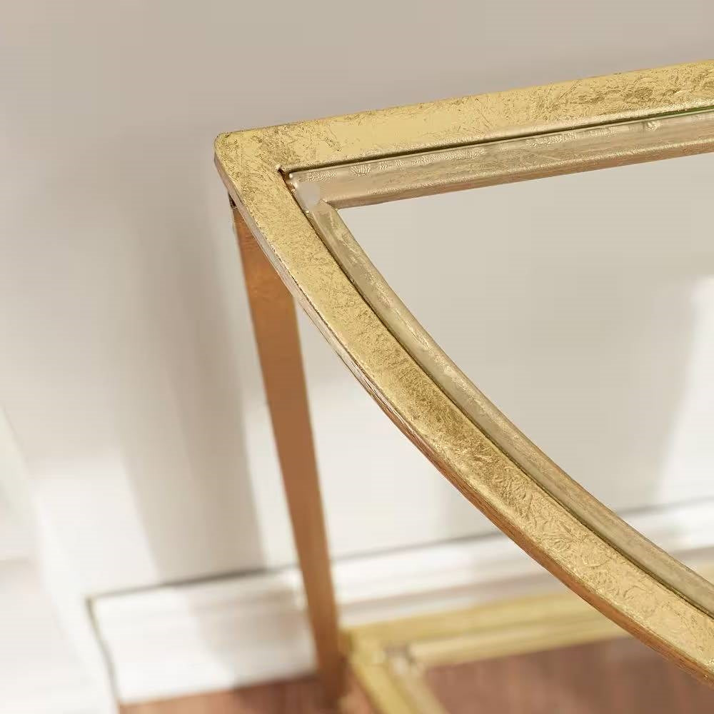 Half-Circle Entryway Console Table, Gold Metal Glass, Sofa Table