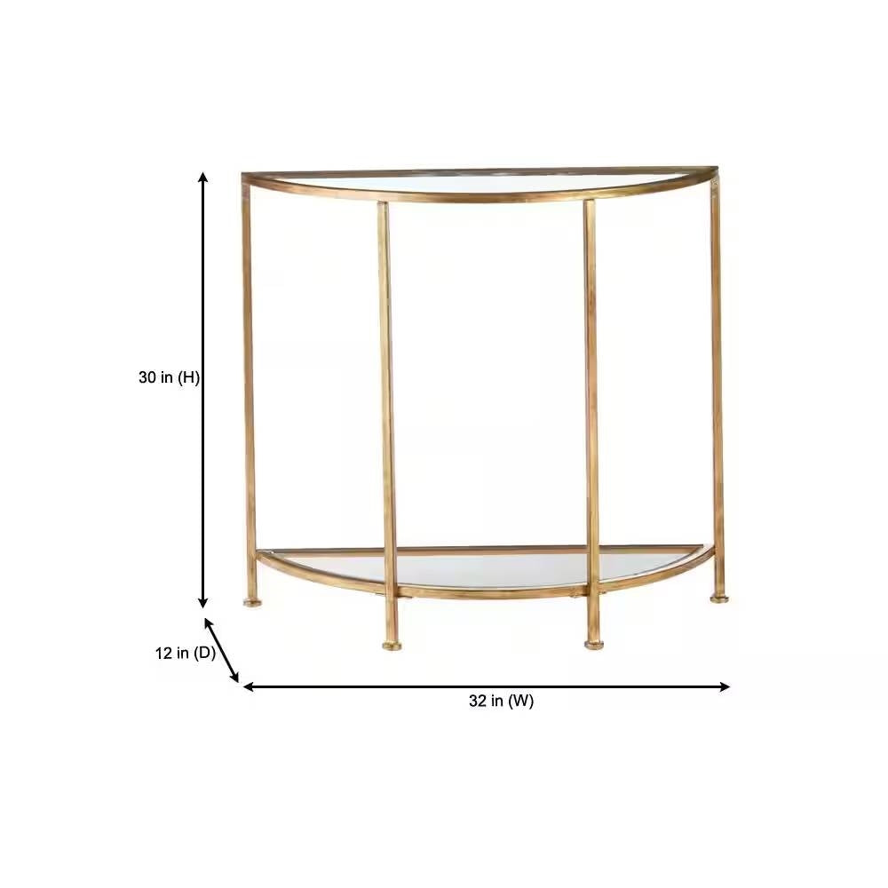 Half-Circle Entryway Console Table, Gold Metal Glass, Sofa Table