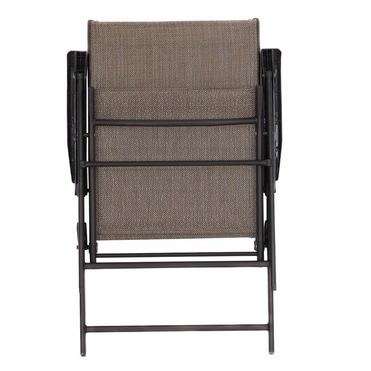Set of 2, Outdoor Folding Patio Chairs in Brown with Black Metal Frame