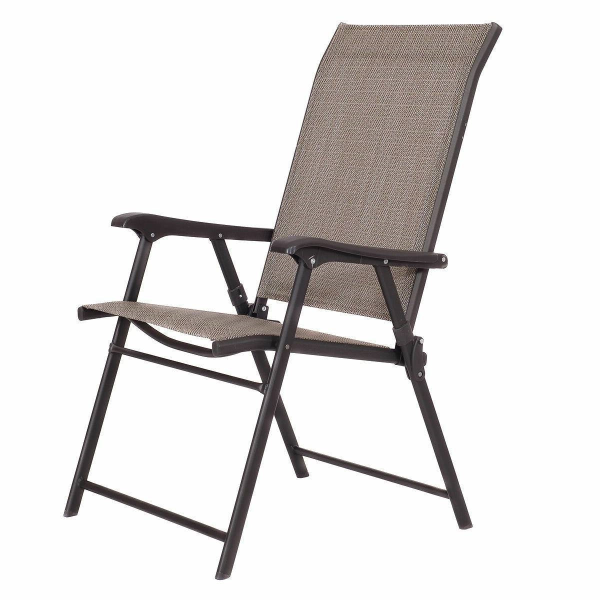 Set of 2, Outdoor Folding Patio Chairs in Brown with Black Metal Frame