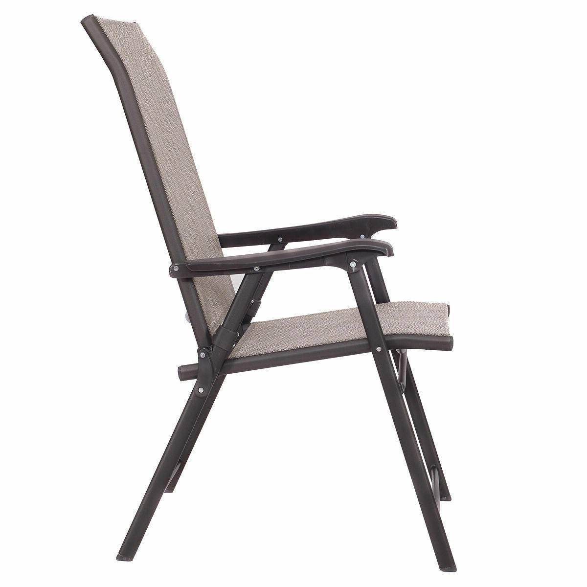 Set of 2, Outdoor Folding Patio Chairs in Brown with Black Metal Frame