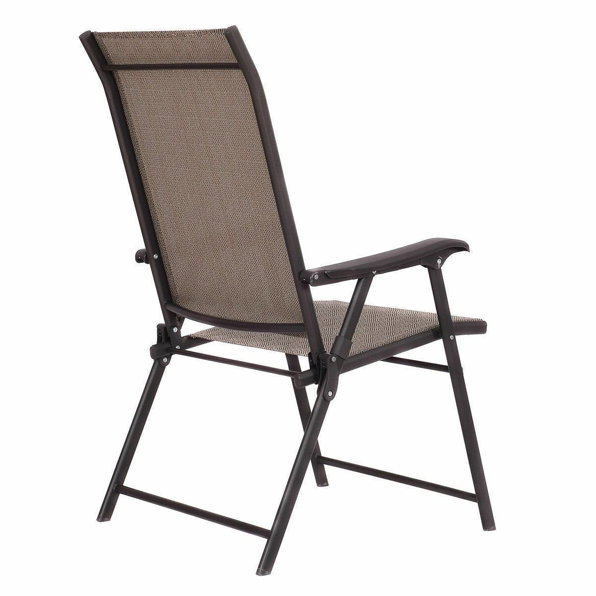 Set of 2, Outdoor Folding Patio Chairs in Brown with Black Metal Frame
