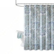 Cotton Shower Curtain with Blue Watercolor Paisley Floral Motif