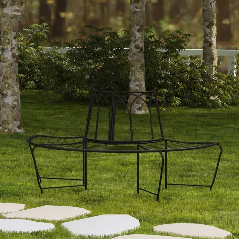 Half-Circle, Outdoor, Patio, Garden, Tree Bench - Black