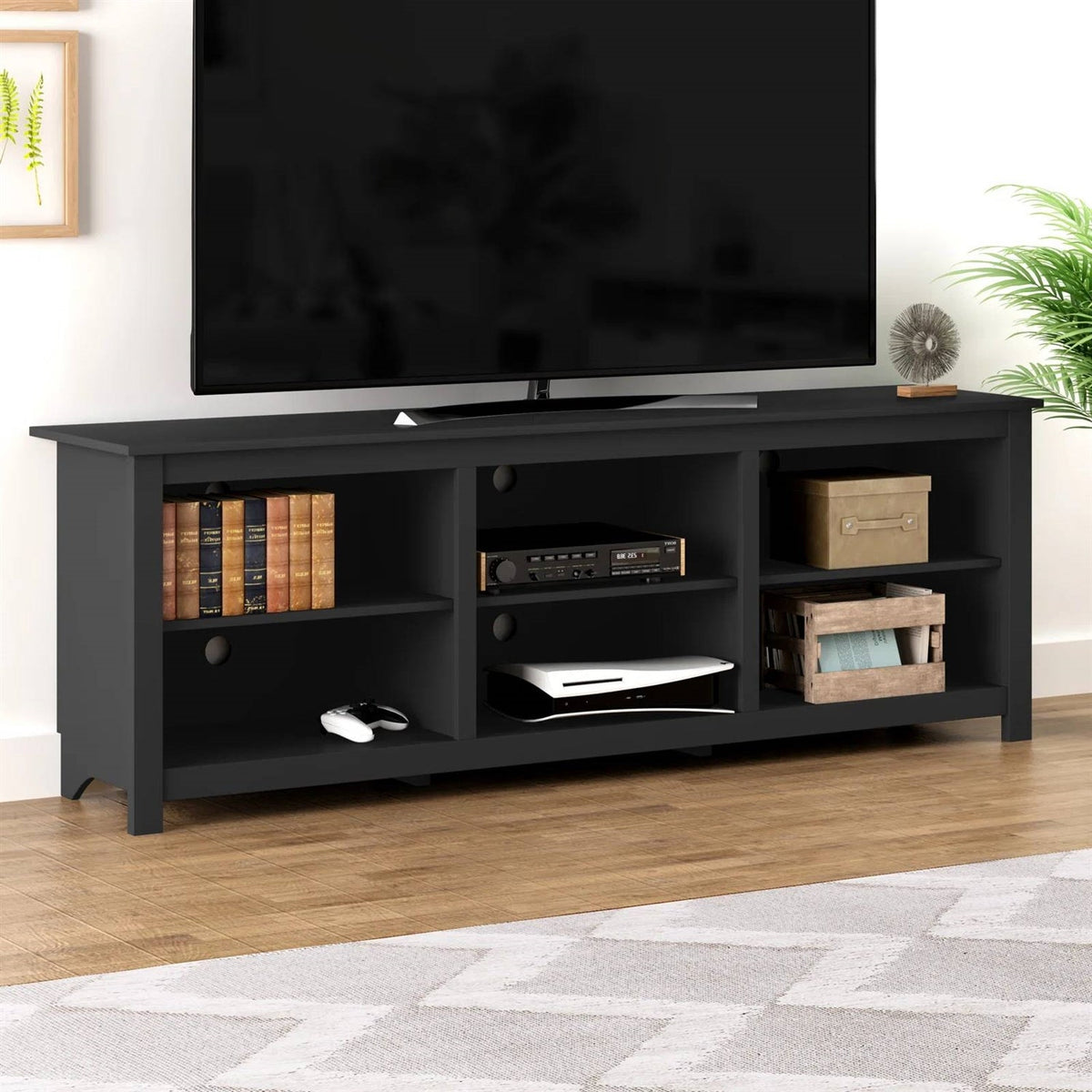Farmhouse TV Stand in Black Wood Finish