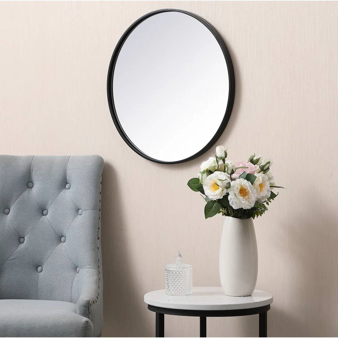 Round 28-inch Wall Mirror in Black - Bathroom Mirror