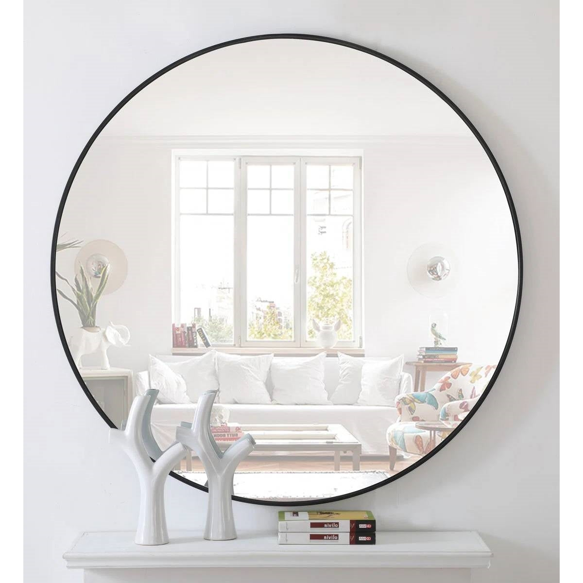 Round 28-inch Wall Mirror in Black - Bathroom Mirror