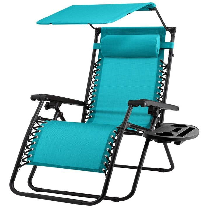 Teal Blue, Zero Gravity, Folding Patio Lounge Chair with Canopy