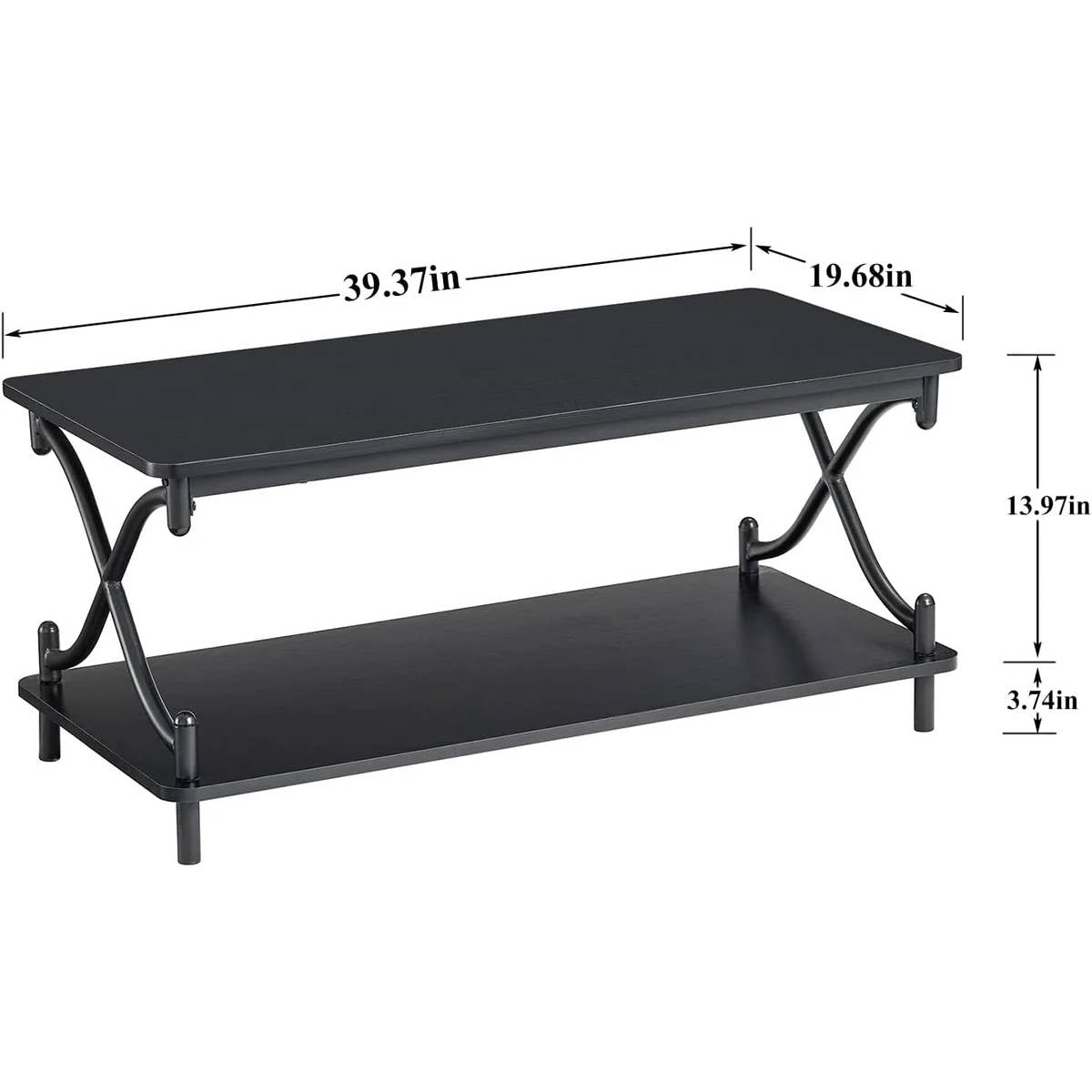 Industrial Black Coffee Table with Storage Shelf