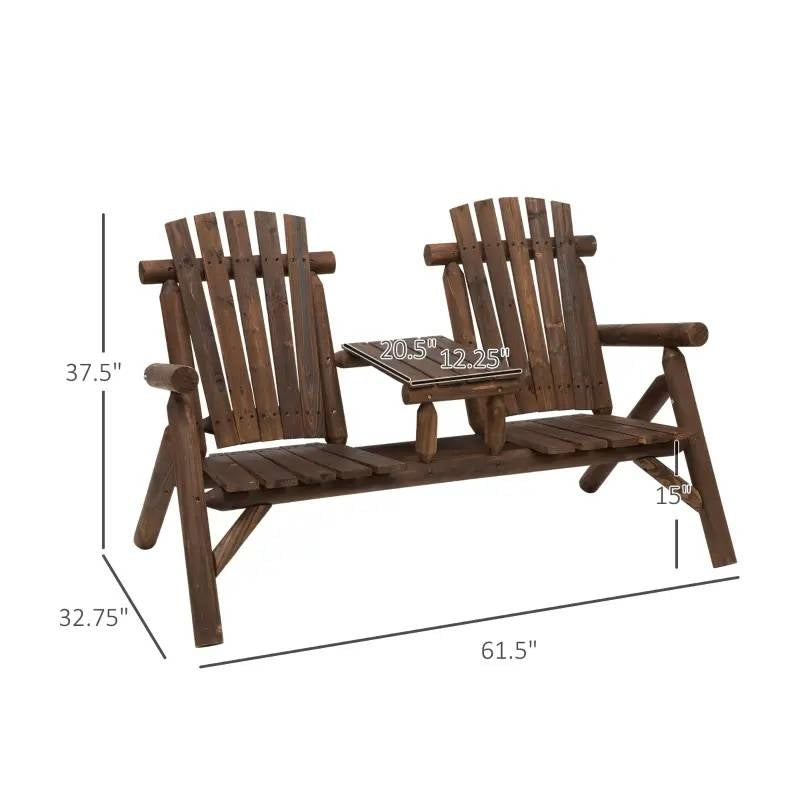 Adirondack Patio 2 Chair Lounger with Center Coffee Table, Brown